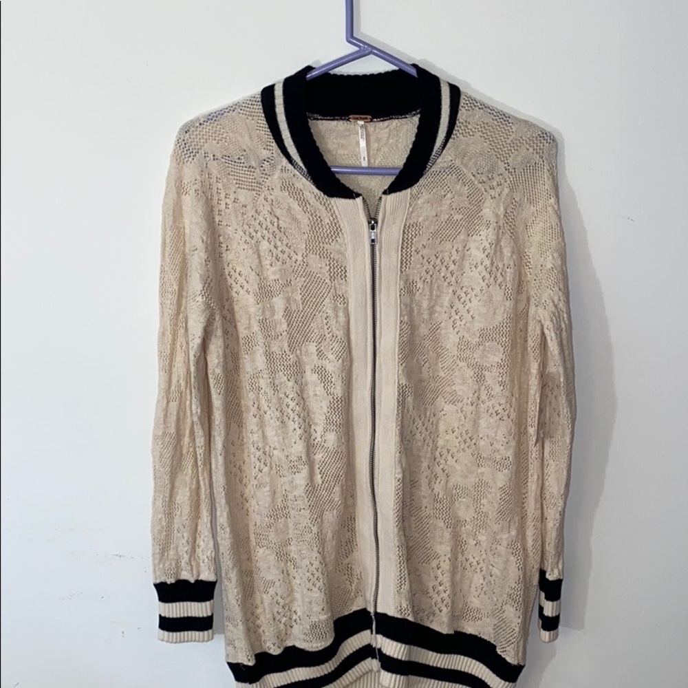 Free People Cream and Black Knit Jacket